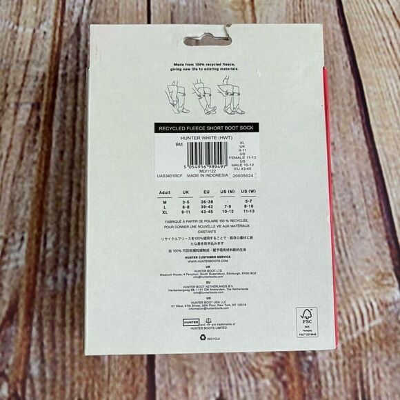 Hunter Recycled Fleece Boot Sock Short White NWT in Box Size XL - Picture 4 of 5